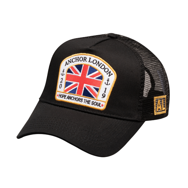 Anchor London British Flag Trucker Hat Black