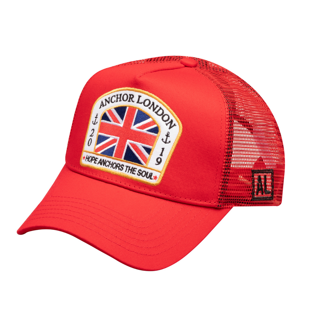 Anchor London British Flag Trucker Hat Red
