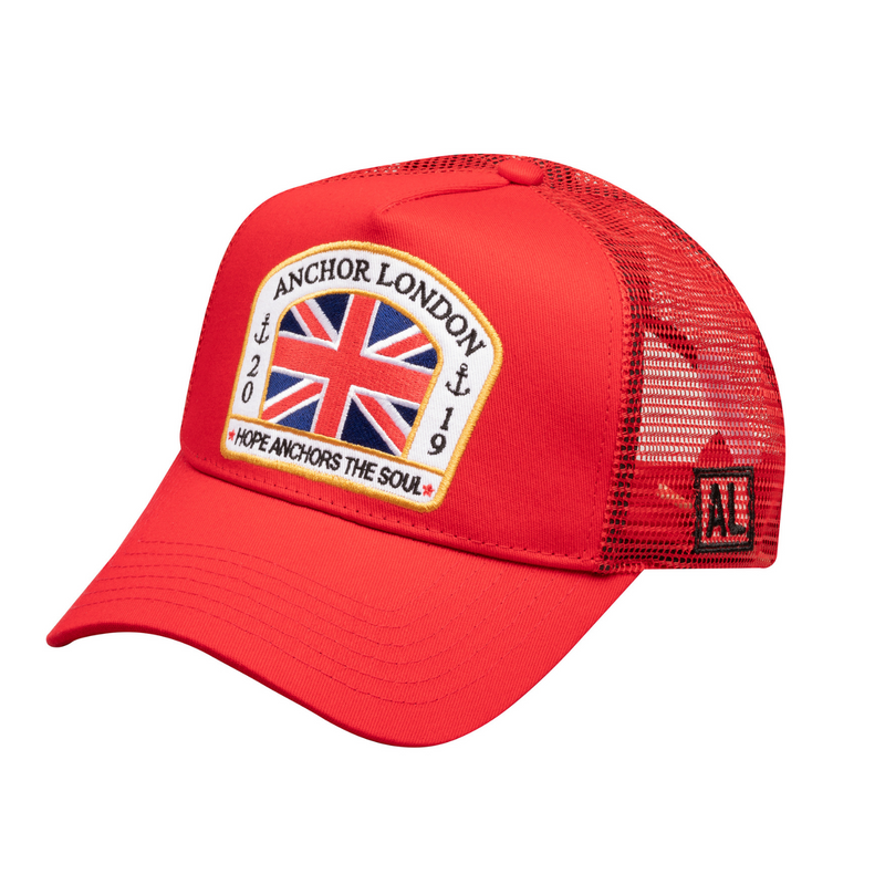 Anchor London British Flag Trucker Hat Red